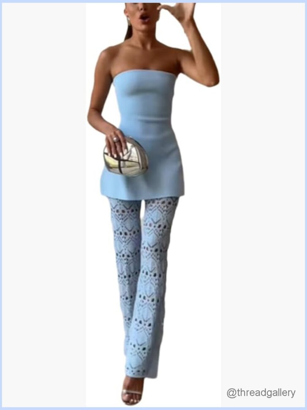 Off Shoulder Knit 2 Piece Set Straight Leg Pants Travel Outfit